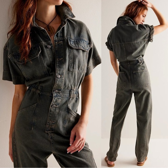 Free People Pants - Free People Marci Denim Coverall Jumpsuit - Dark Wash Gray - Size Small